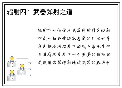 辐射四:武器弹射之道