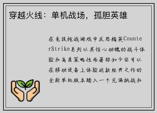 穿越火线：单机战场，孤胆英雄